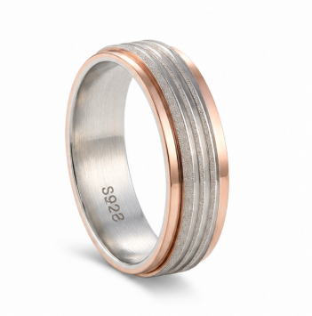 Elegant Dual Tone Textured Band Ring in 925 Sterling Silver