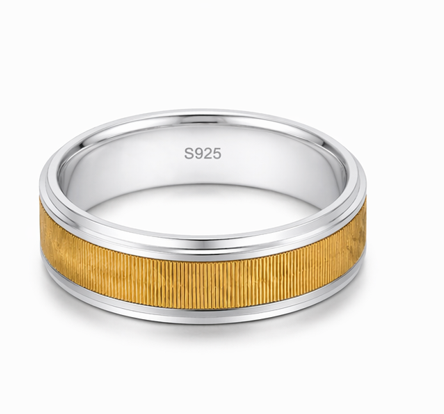 S925 Sterling Silver Gold-Tone Ribbed Couple Bands