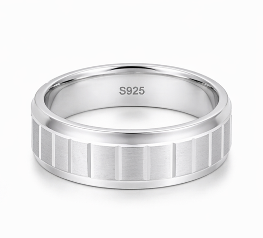 Linear Groove Matte 925 Sterling Silver Ring