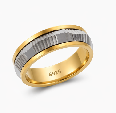 Luxury Dual Tone Faceted Ring in 925 Sterling Silver