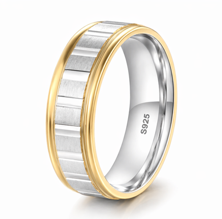 S925 Sterling Silver Gold Edge Geometric Couple Bands