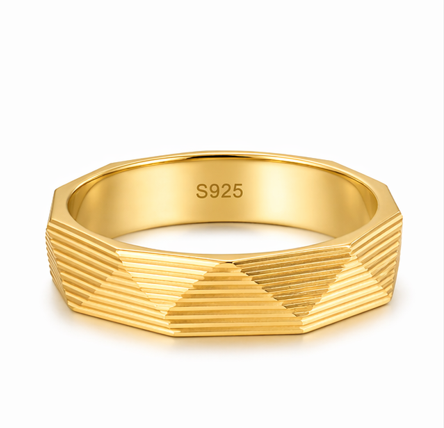 S925 Sterling Silver Gold-Plated Faceted Couple Bands