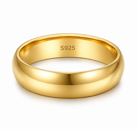S925 Sterling Silver Dome Gold Couple Bands