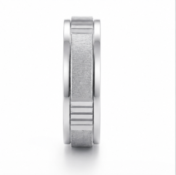 Brushed Ribbed Edge Ring in 925 Sterling Silver