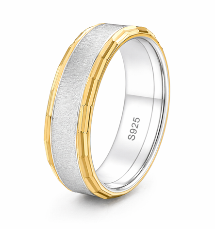 S925 Sterling Silver Gold Cut Edge Couple Bands