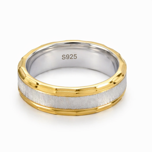 Luxury Dual Tone Diamond Texture Ring in 925 Sterling Silver