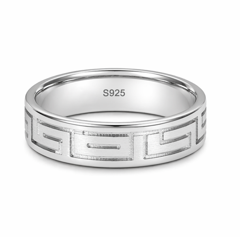 Greek Key Pattern 925 Sterling Silver Ring