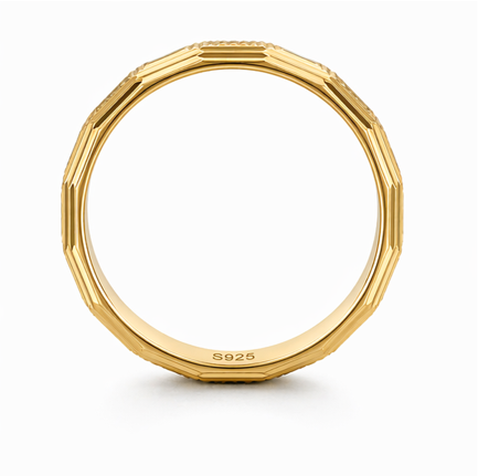 S925 Sterling Silver Gold-Plated Ribbed Couple Bands