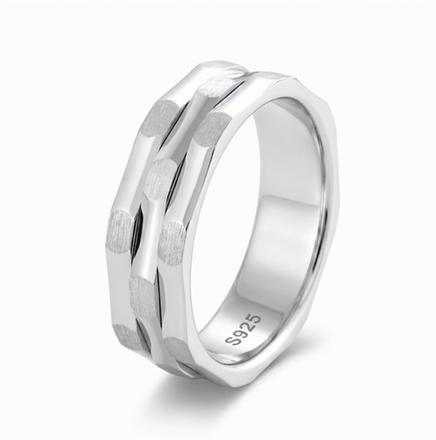 Modern Faceted Dot Texture Ring in 925 Sterling Silver