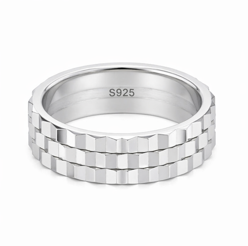 Geometric Triple Groove Band Ring in 925 Sterling Silver