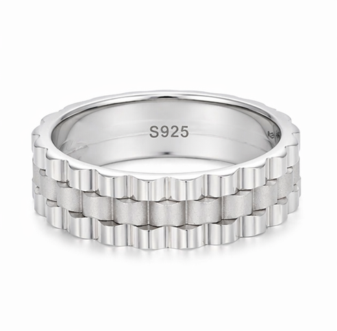 Dual Texture Scalloped Band Ring in 925 Sterling Silver