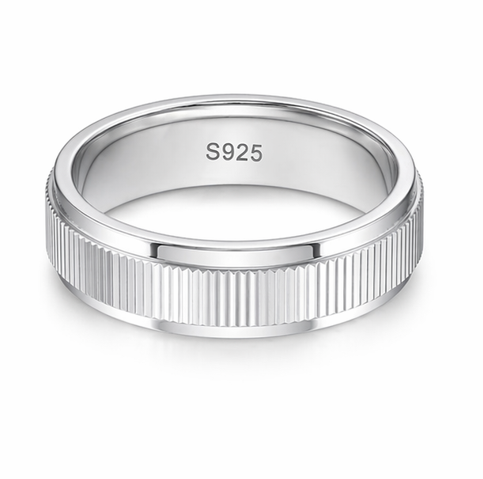 Modern Ribbed Texture Band Ring in 925 Sterling Silver