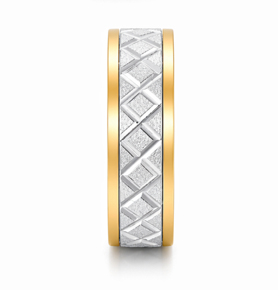 S925 Sterling Silver Geometric Texture Couple Bands