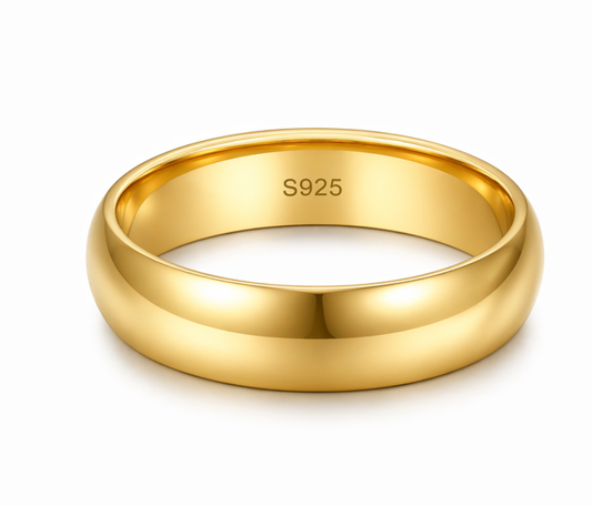 Premium Dome Gold Finish Ring 925 Sterling Silver