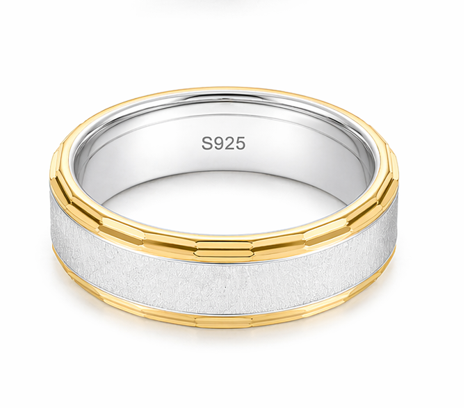 S925 Sterling Silver Gold Cut Edge Couple Bands