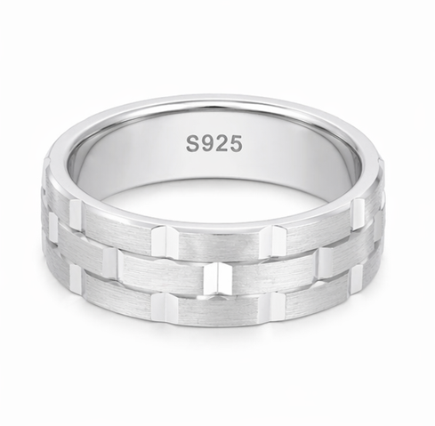 Modern Brushed Geometric Groove Ring in 925 Sterling Silver