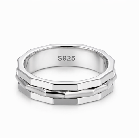 Modern Triple Edge Geometric Ring in 925 Sterling Silver