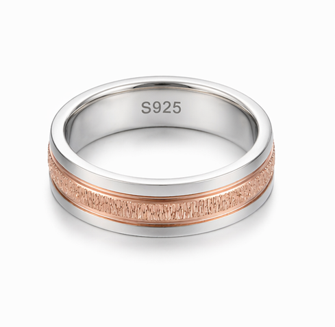 Elegant Rose Gold Textured Ring in 925 Sterling Silver