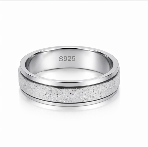 Minimal Frosted Texture Band Ring in 925 Sterling Silver