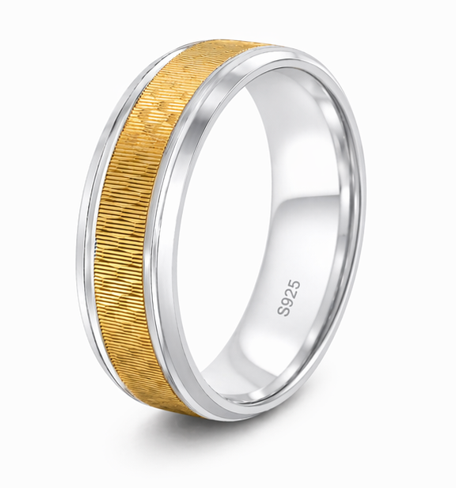 Dual Tone Gold Texture 925 Sterling Silver Ring