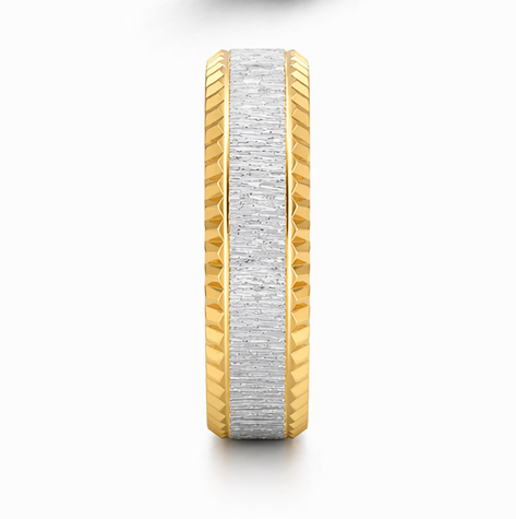 Dual Tone Textured 925 Sterling Silver Ring with Gold Edges