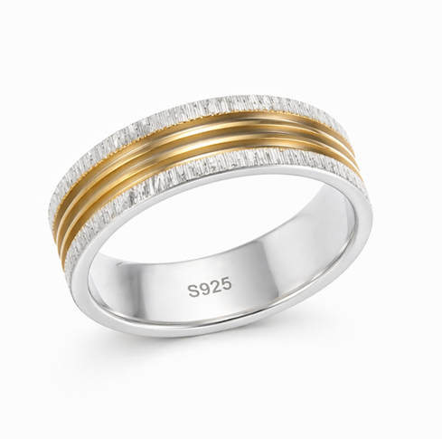 Luxury Dual Tone Textured Groove Ring in 925 Sterling Silver
