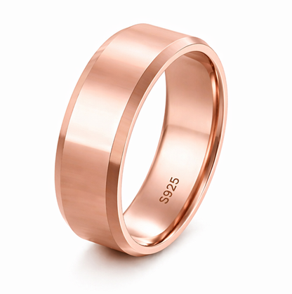 S925 Sterling Silver Rose Gold Minimal Couple Bands