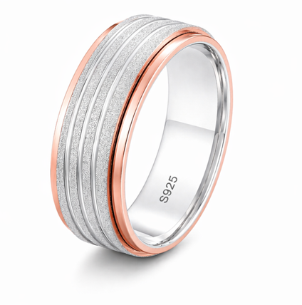 S925 Sterling Silver Multi-Line Textured Couple Bands