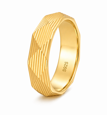 S925 Sterling Silver Gold-Plated Faceted Couple Bands