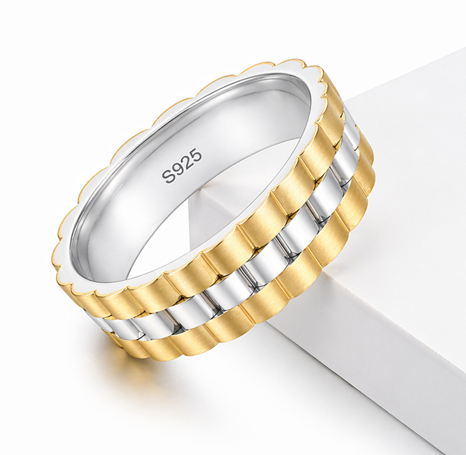 S925 Sterling Silver Gold & Silver Link Design Couple Bands