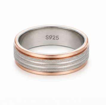 Elegant Dual Tone Textured Band Ring in 925 Sterling Silver