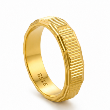 Modern Ribbed Geometric Ring in Gold Finish β 925 Sterling Silver