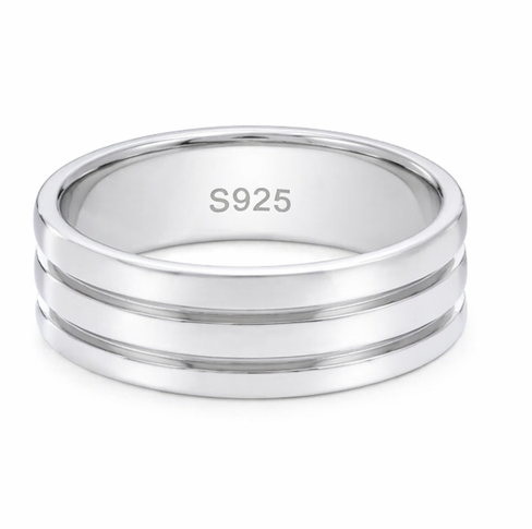 Classic Double Groove Band Ring in 925 Sterling Silver