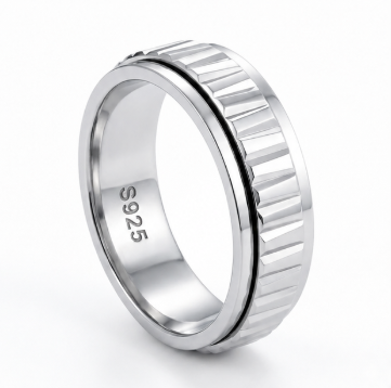 Modern Ribbed Groove Band Ring in 925 Sterling Silver