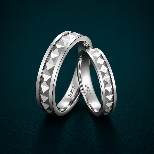Premium S925 Sterling Silver Studded Texture Couple Bands