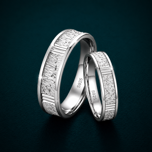 Elegant S925 Sterling Silver Sparkle Textured Couple Bands