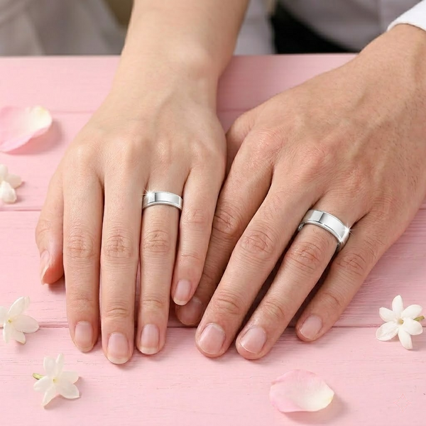 Classic S925 Sterling Silver Plain Couple Bands