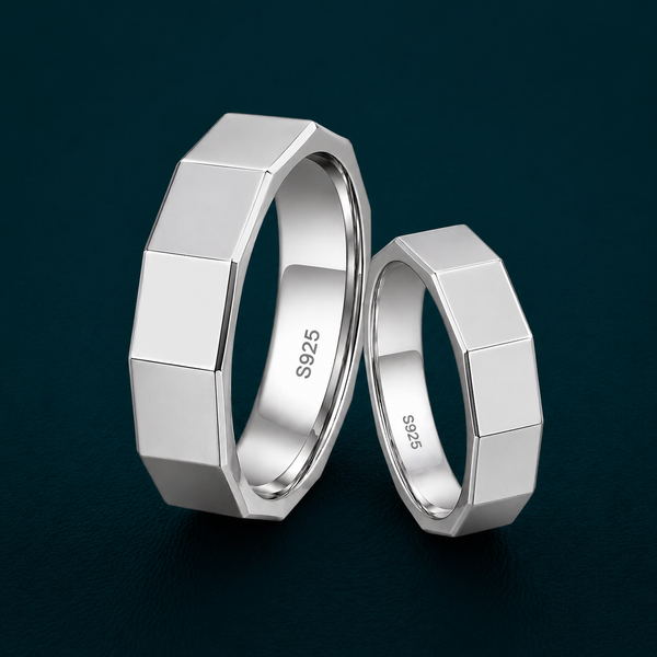 Modern S925 Sterling Silver Block Design Couple Bands