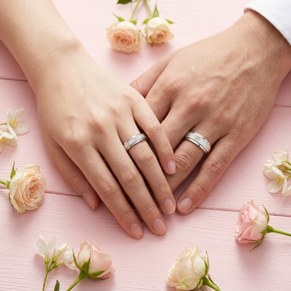 S925 Sterling Silver Textured Ribbed Couple Bands