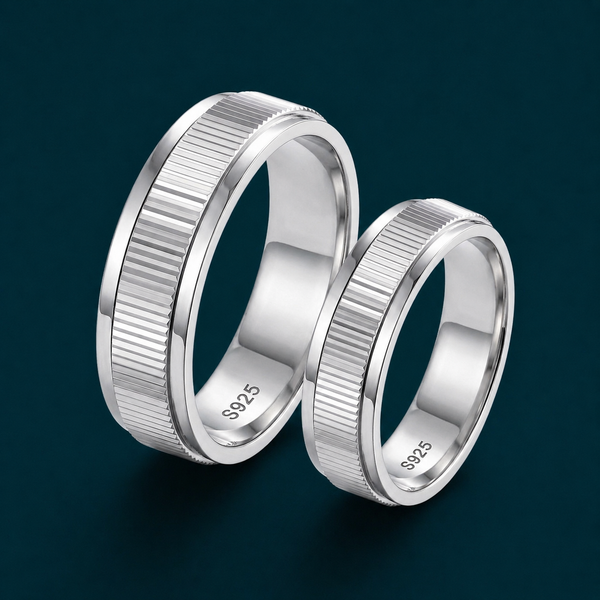 S925 Sterling Silver Textured Ribbed Couple Bands