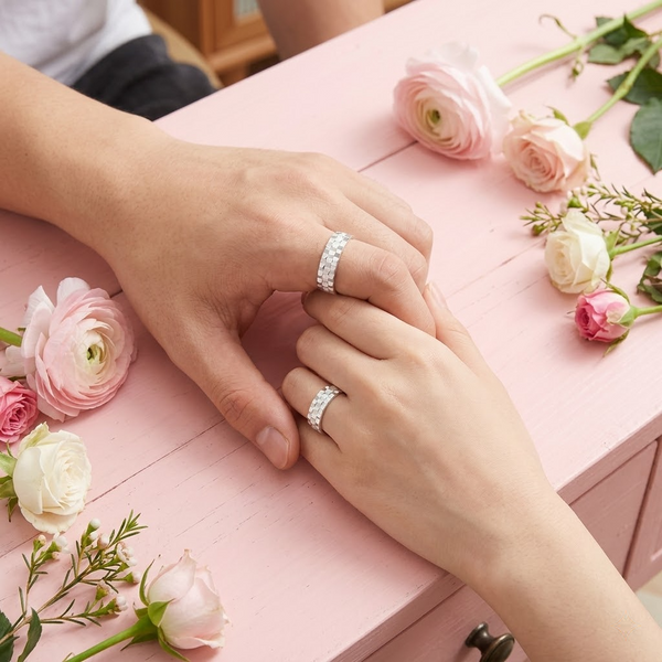 S925 Sterling Silver Diamond-Cut Faceted Couple Bands