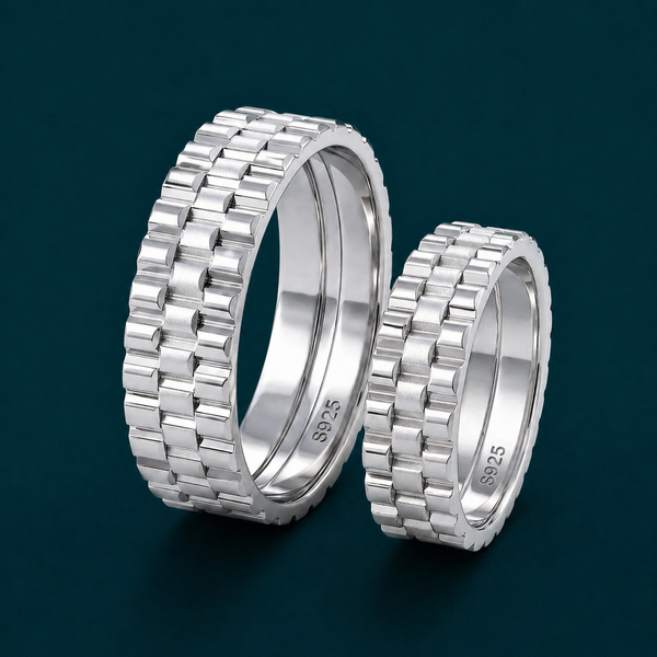 S925 Sterling Silver Chain Texture Couple Bands