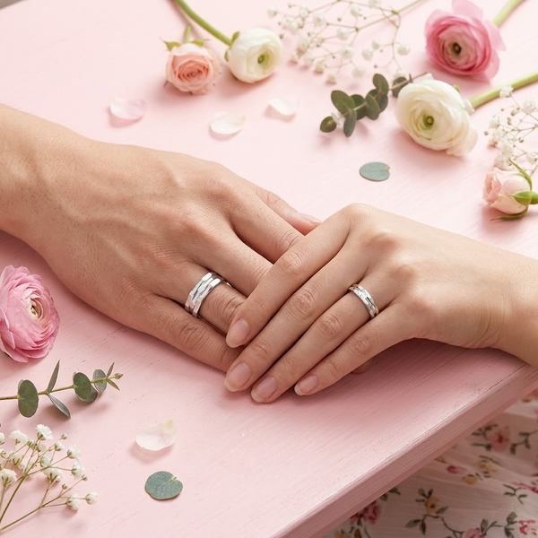 925 Sterling Silver Dotted Texture Couple Bands