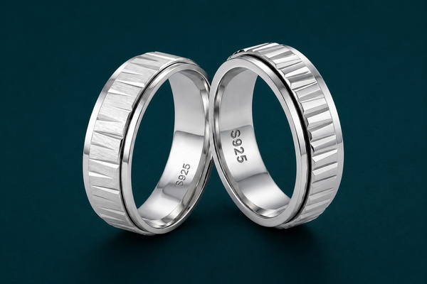 S925 Sterling Silver Dual Texture Line Couple Bands