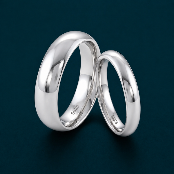 S925 Sterling Silver Classic Dome Couple Bands