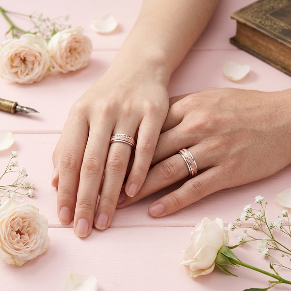 S925 Sterling Silver Rose Gold Dual Texture Couple Bands