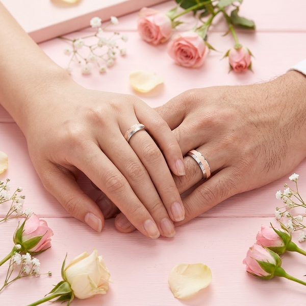 S925 Sterling Silver Rose Gold Matte Texture Couple Bands