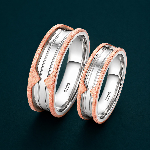 S925 Sterling Silver Dual-Tone Heart Flow Couple Band
