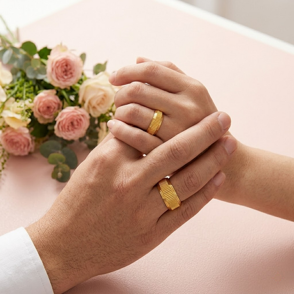 S925 Sterling Silver Gold-Plated Ribbed Couple Bands