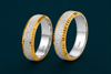 S925 Sterling Silver Gold Edge Textured Couple Bands